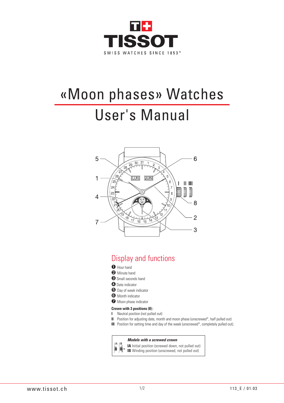 Tissot 113 User Manual | 2 pages