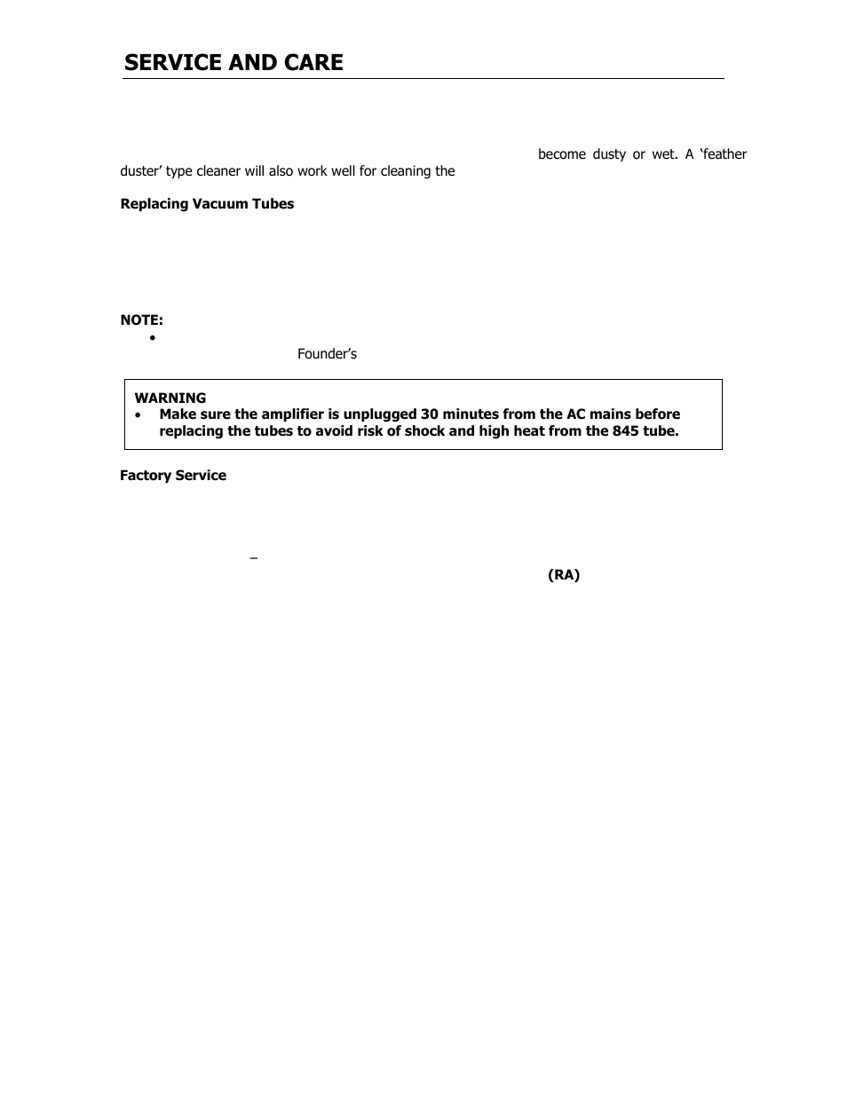 Service and care | Cary Audio Design CAD 211 FE User Manual | Page 11 / 19