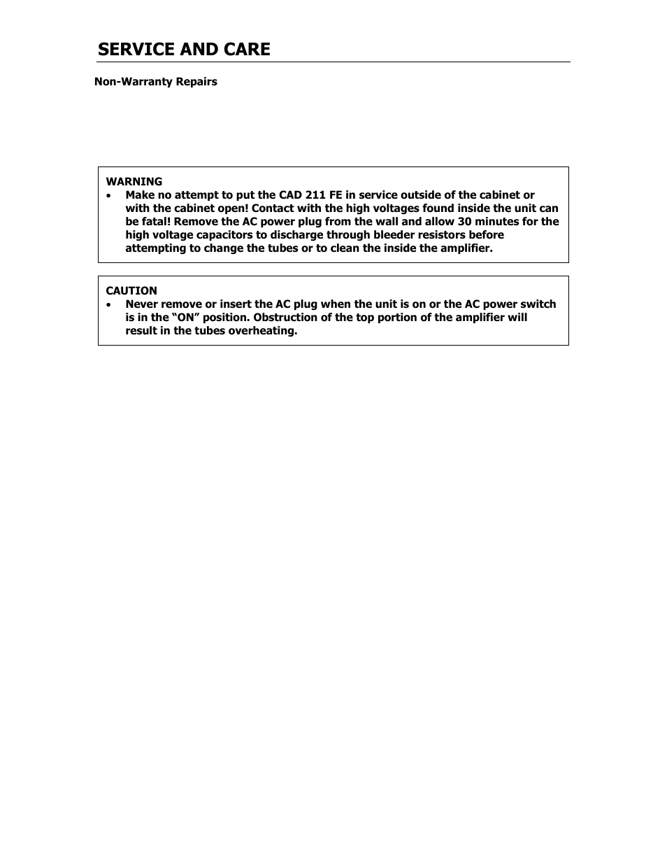 Service and care | Cary Audio Design CAD 211 FE User Manual | Page 12 / 19