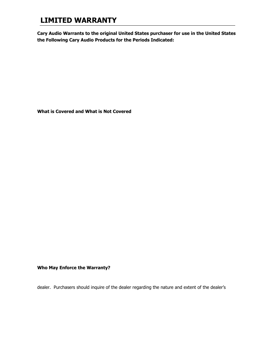 Limited warranty | Cary Audio Design CAD 211 FE User Manual | Page 16 / 19