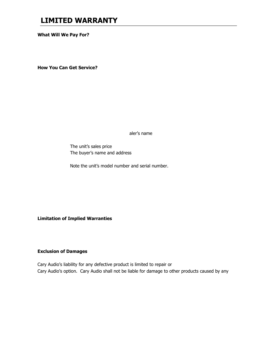 Limited warranty | Cary Audio Design CAD 211 FE User Manual | Page 17 / 19