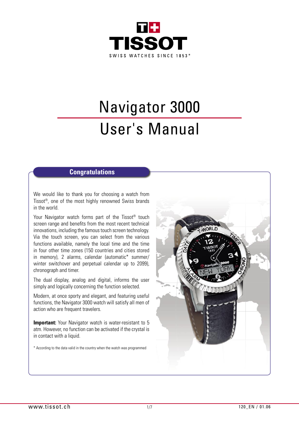 Tissot 120 User Manual | 7 pages