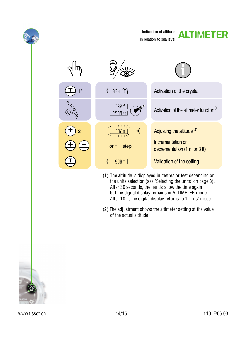 Altimeter | Tissot 110 User Manual | Page 14 / 15