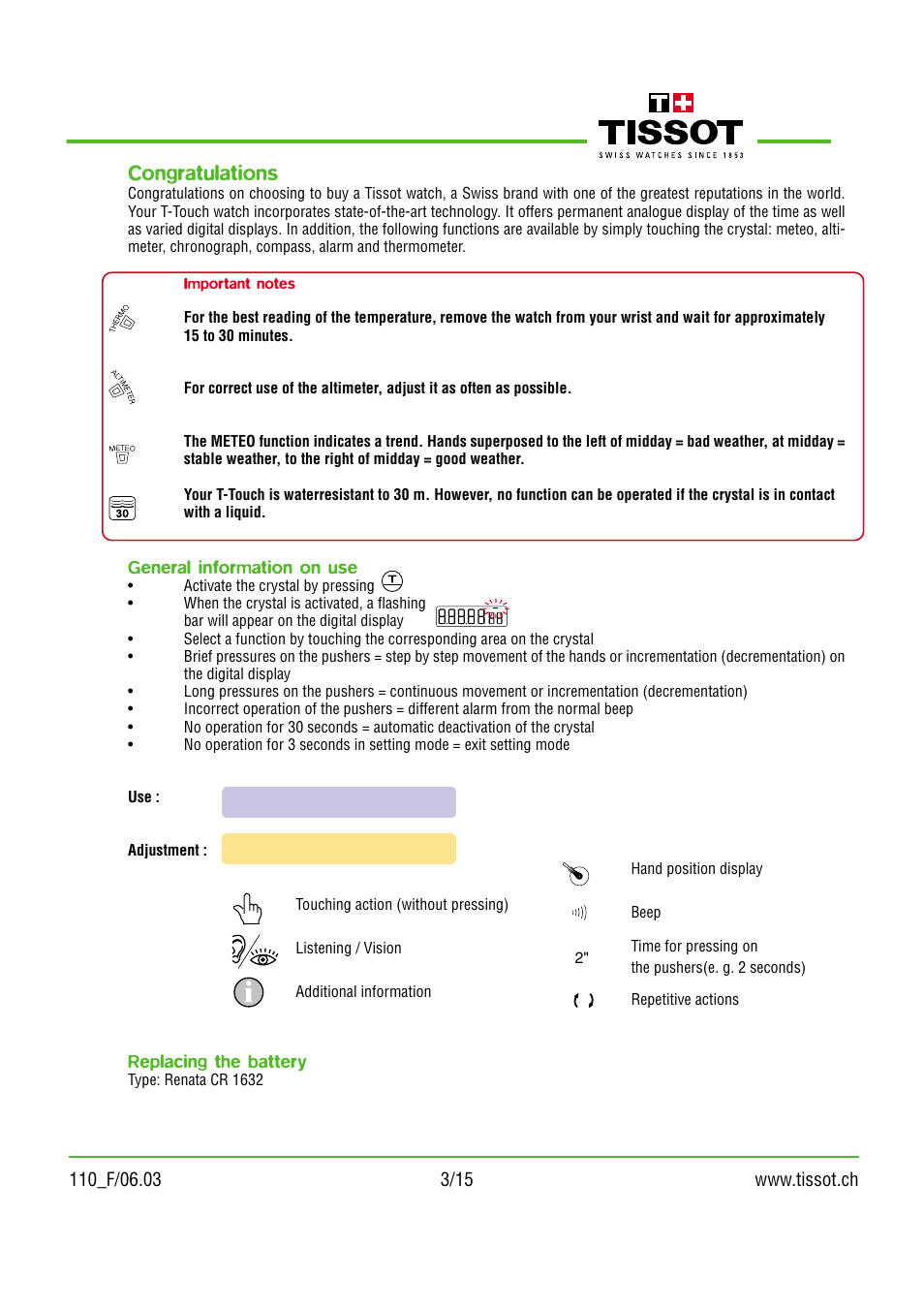 Tissot 110 User Manual | Page 3 / 15