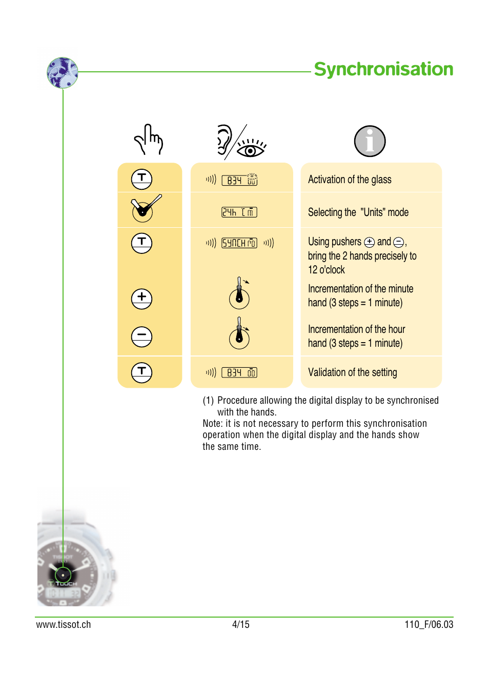 Synchronisation | Tissot 110 User Manual | Page 4 / 15