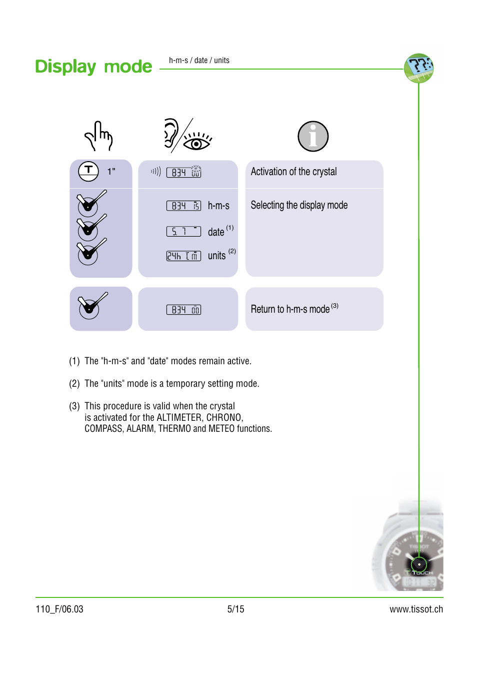 Display mode | Tissot 110 User Manual | Page 5 / 15