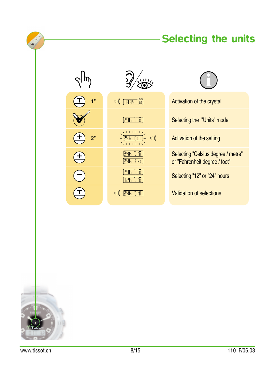 Selecting the units | Tissot 110 User Manual | Page 8 / 15