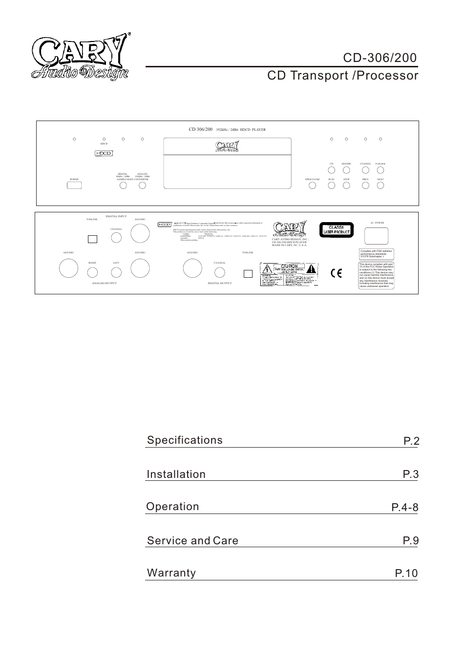 Cary Audio Design CD 200 User Manual | Page 2 / 12