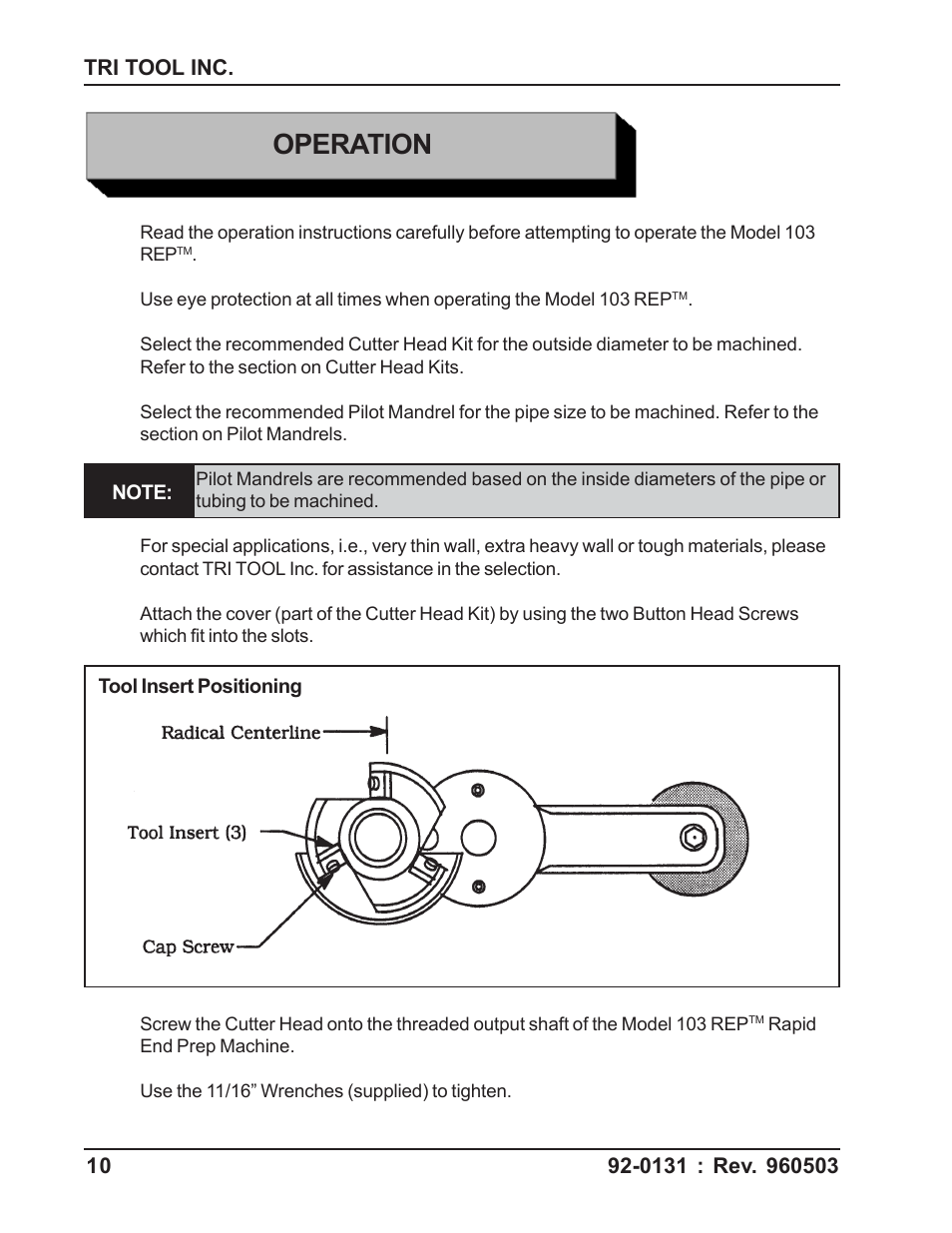 Operation | Tri Tool 103 REP User Manual | Page 10 / 36