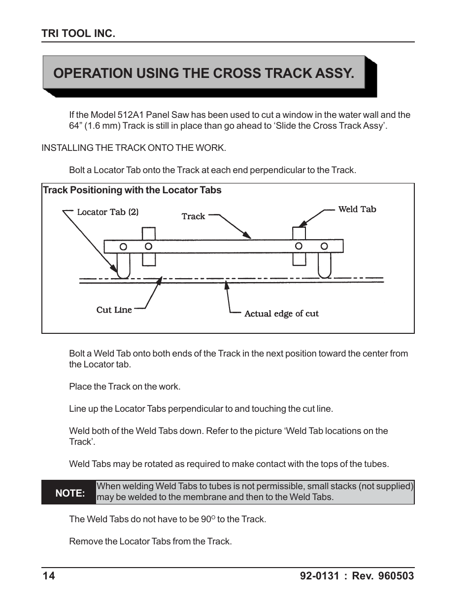 Operation using the cross track assy | Tri Tool 103 REP User Manual | Page 14 / 36