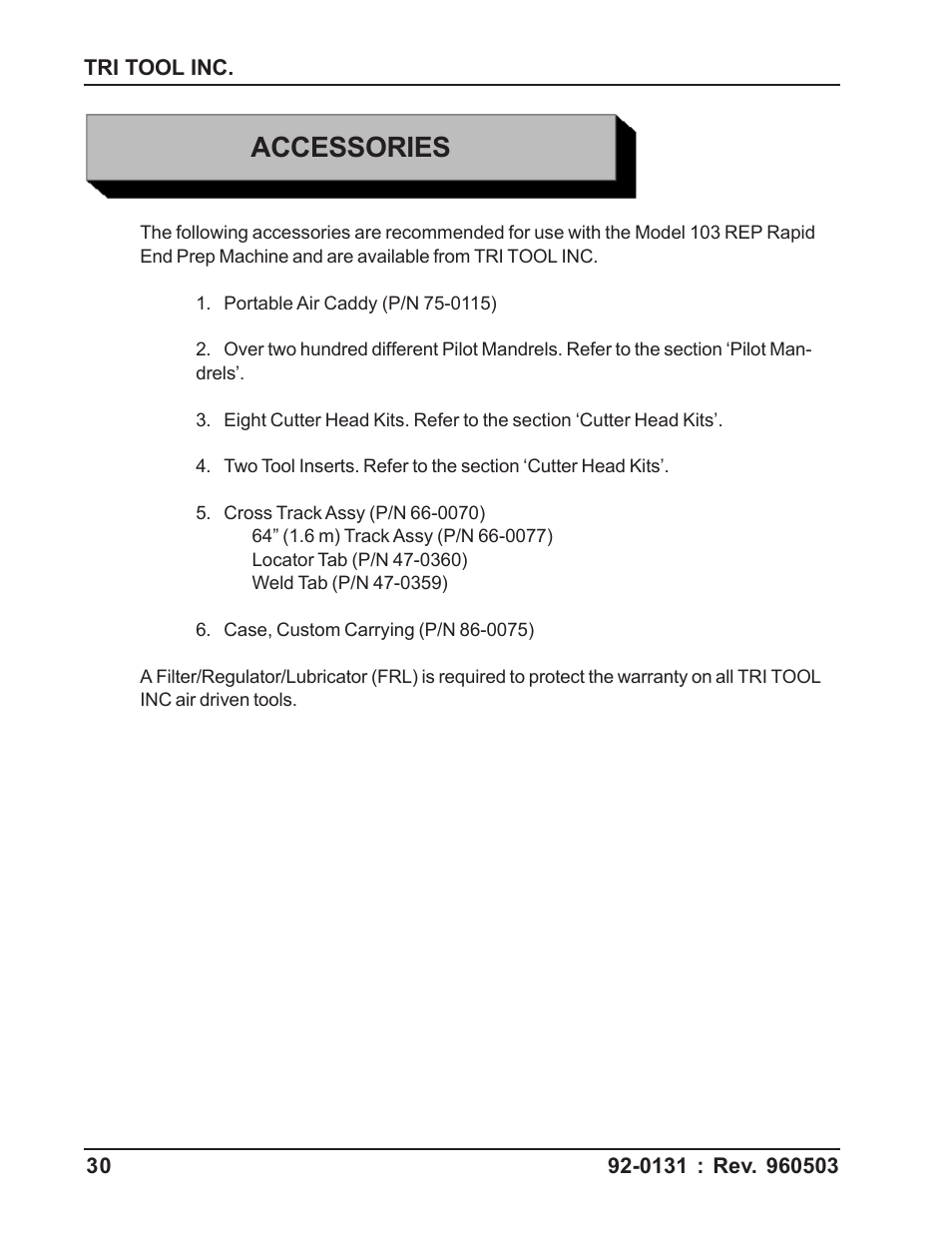 Accessories | Tri Tool 103 REP User Manual | Page 30 / 36