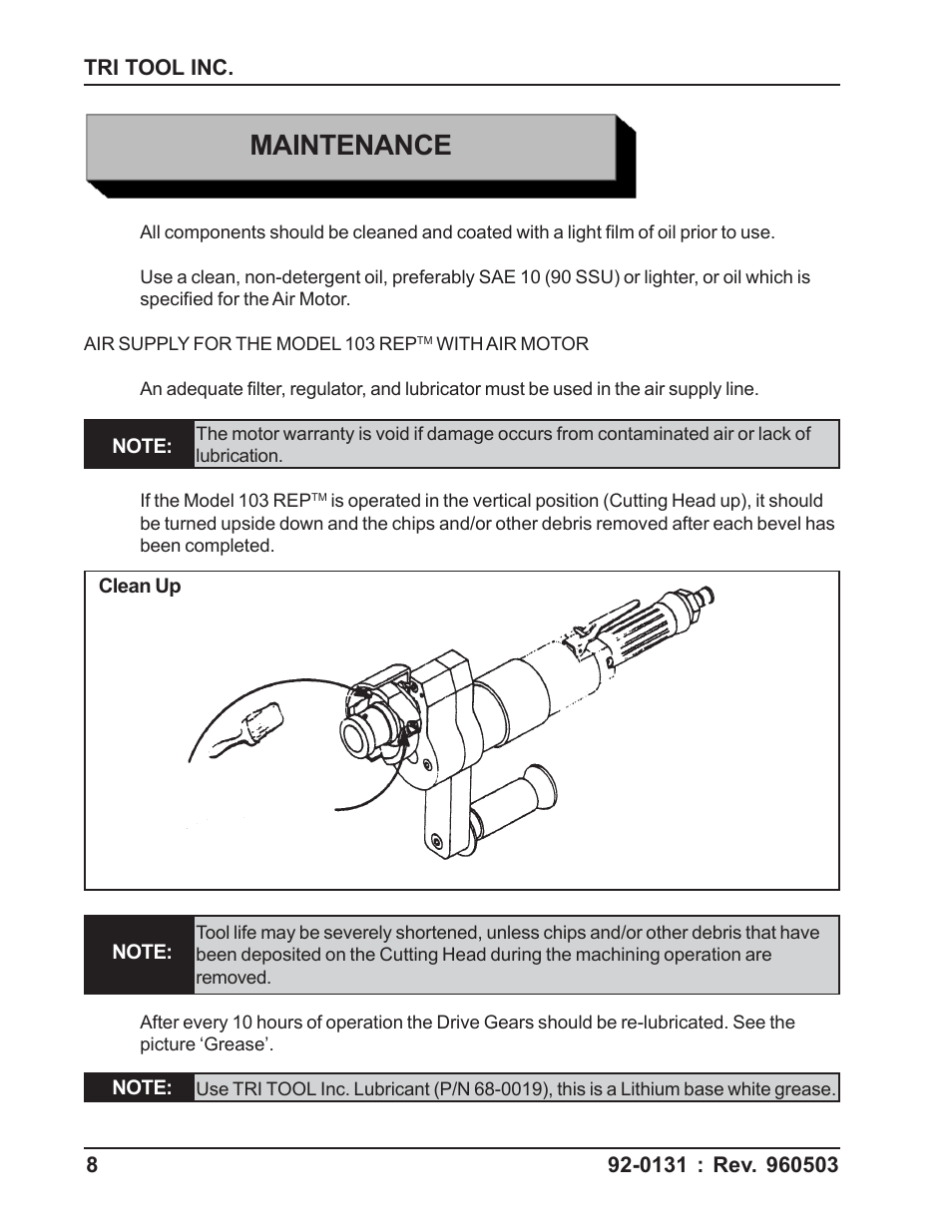 Maintenance | Tri Tool 103 REP User Manual | Page 8 / 36