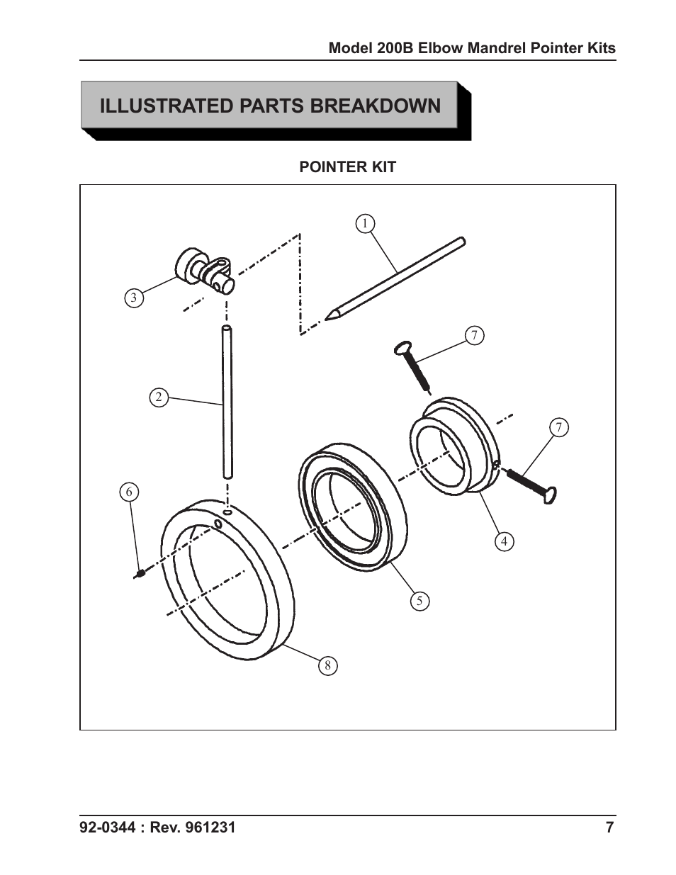 Illustrated parts breakdown | Tri Tool 200B Elbow Mandrel Pointer Kit User Manual | Page 7 / 9