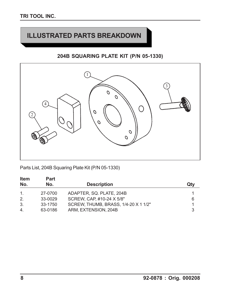 Illustrated parts breakdown | Tri Tool 200B Elbow Mandrel Squaring Plate Kit User Manual | Page 8 / 10