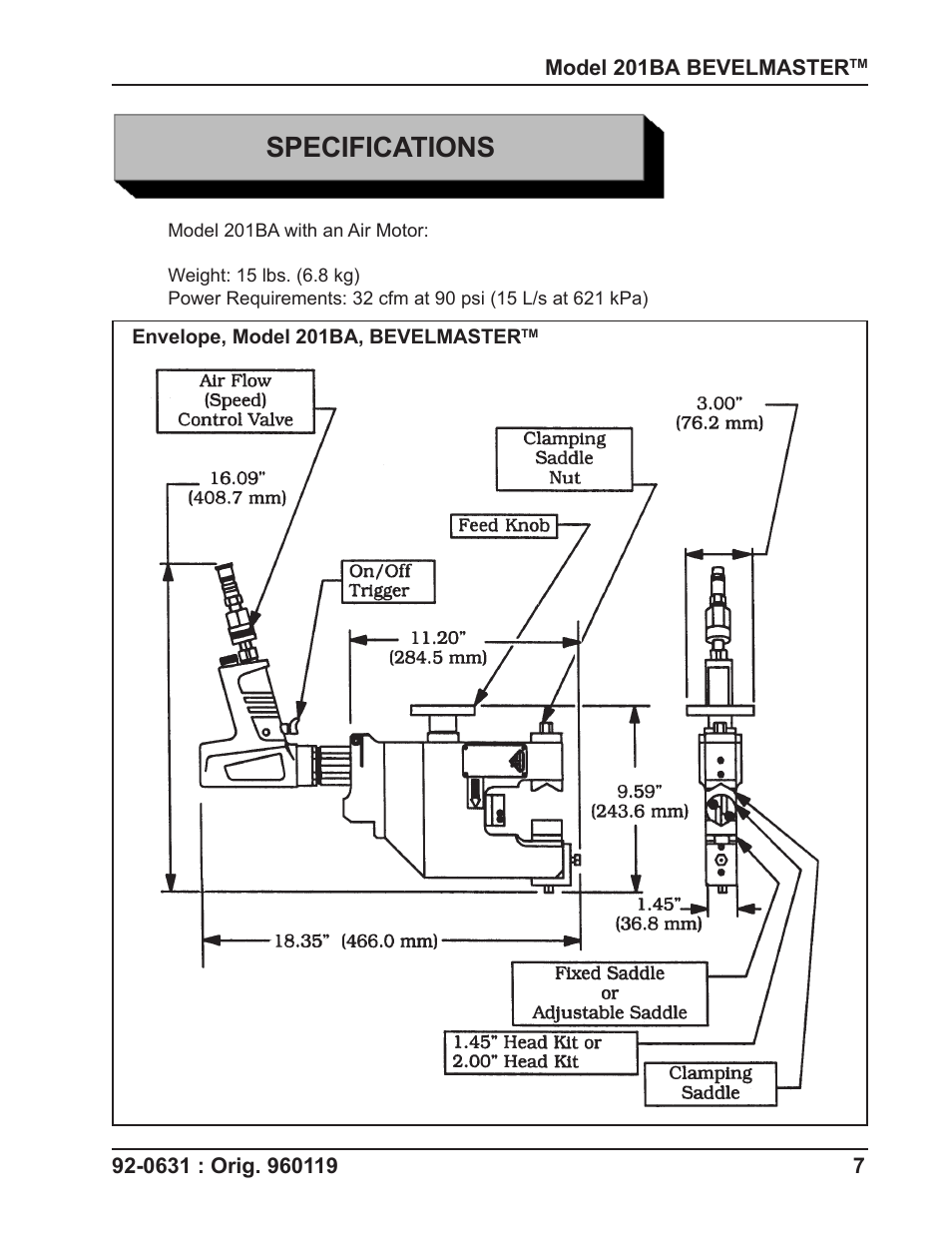 Specifications | Tri Tool 201BA Beveler User Manual | Page 7 / 36