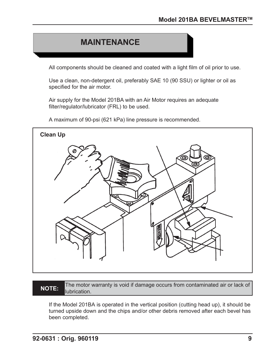 Maintenance | Tri Tool 201BA Beveler User Manual | Page 9 / 36