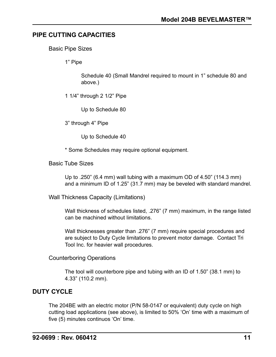 Tri Tool 204B Beveler User Manual | Page 11 / 45