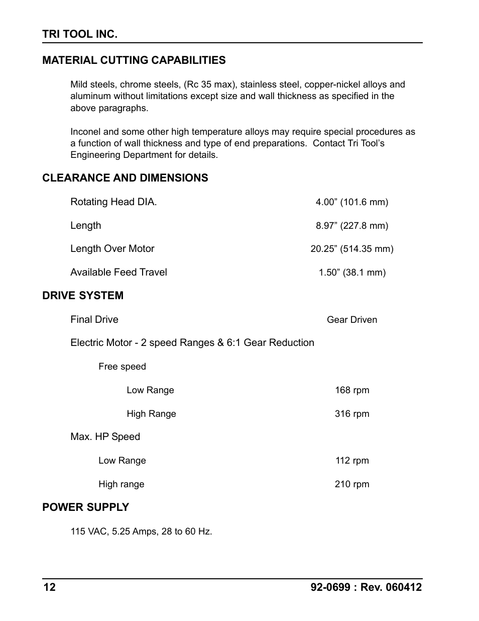 Tri Tool 204B Beveler User Manual | Page 12 / 45