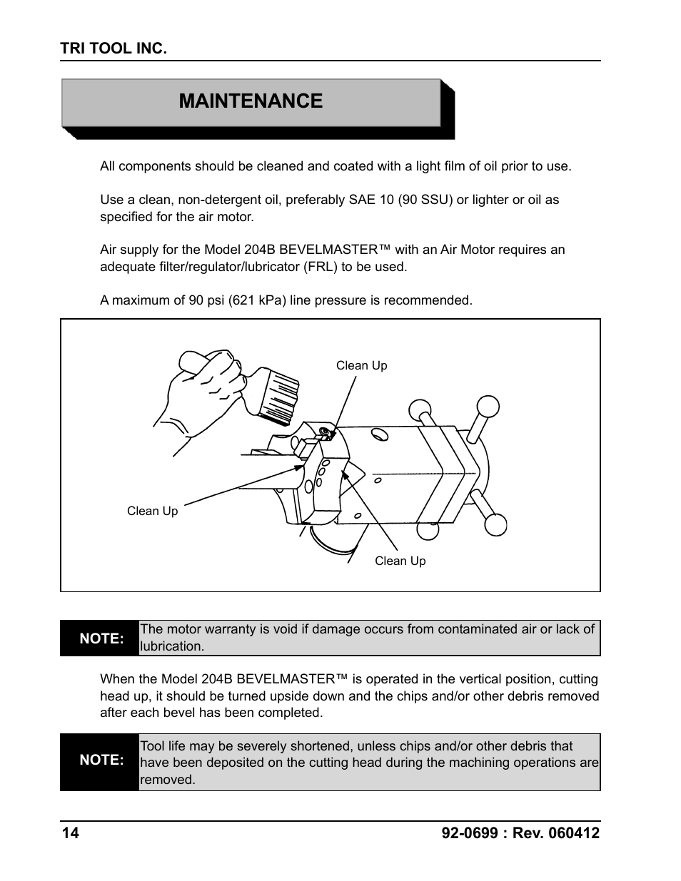 Maintenance | Tri Tool 204B Beveler User Manual | Page 14 / 45