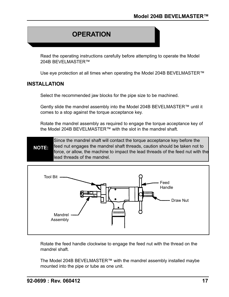 Operation | Tri Tool 204B Beveler User Manual | Page 17 / 45
