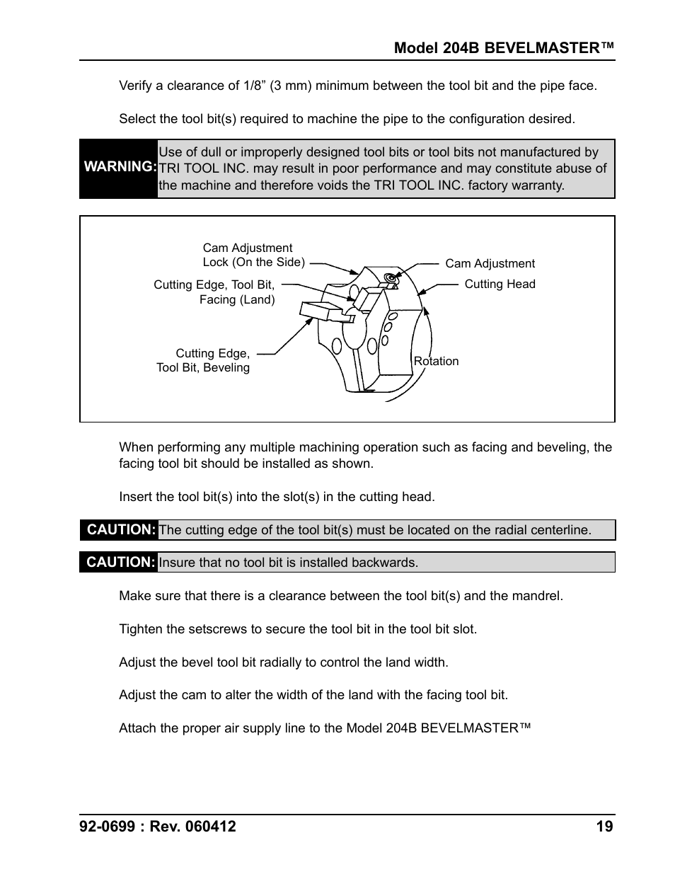 Tri Tool 204B Beveler User Manual | Page 19 / 45