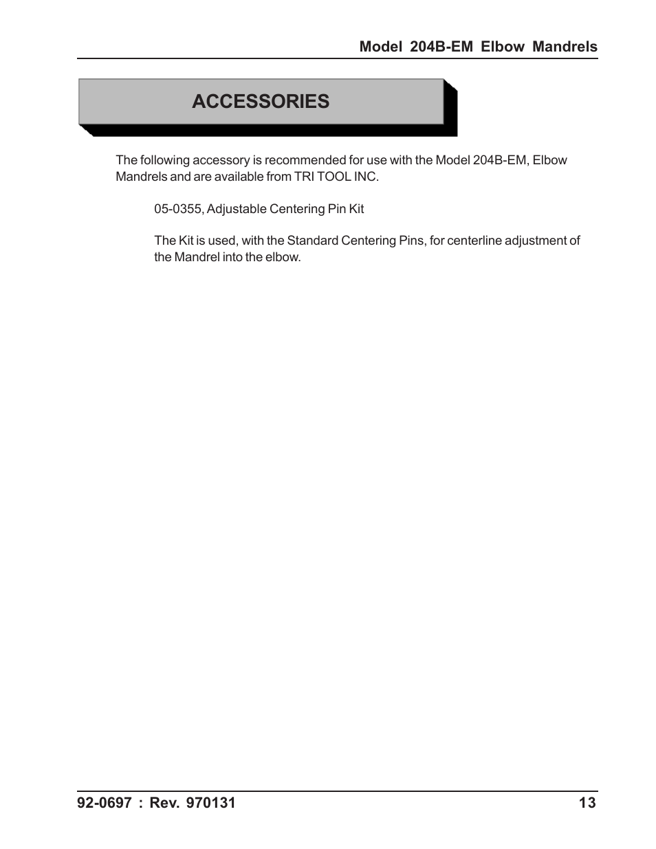 Accessories | Tri Tool 204B Elbow Mandrel User Manual | Page 13 / 16