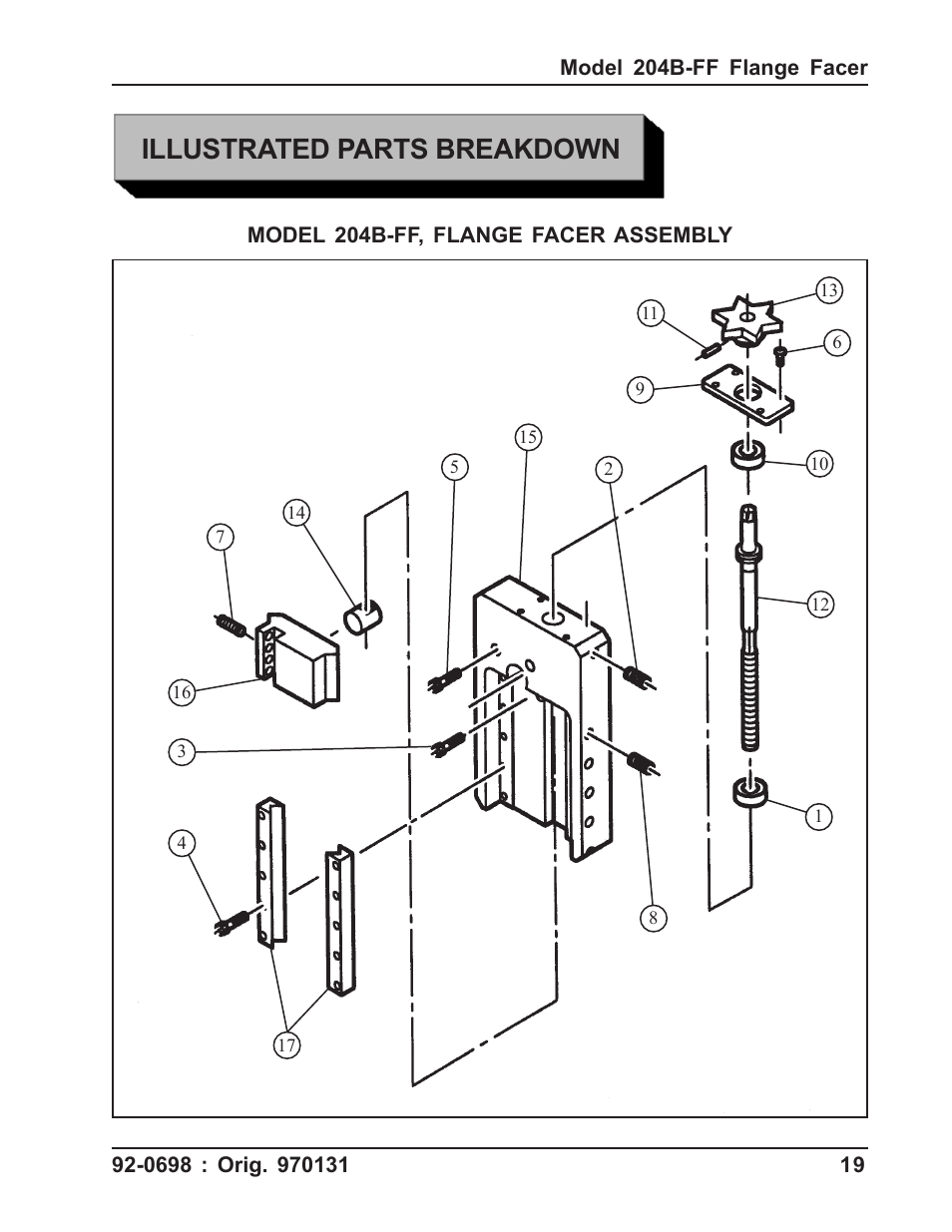 Illustrated parts breakdown | Tri Tool 204B Flange Facer User Manual | Page 19 / 21