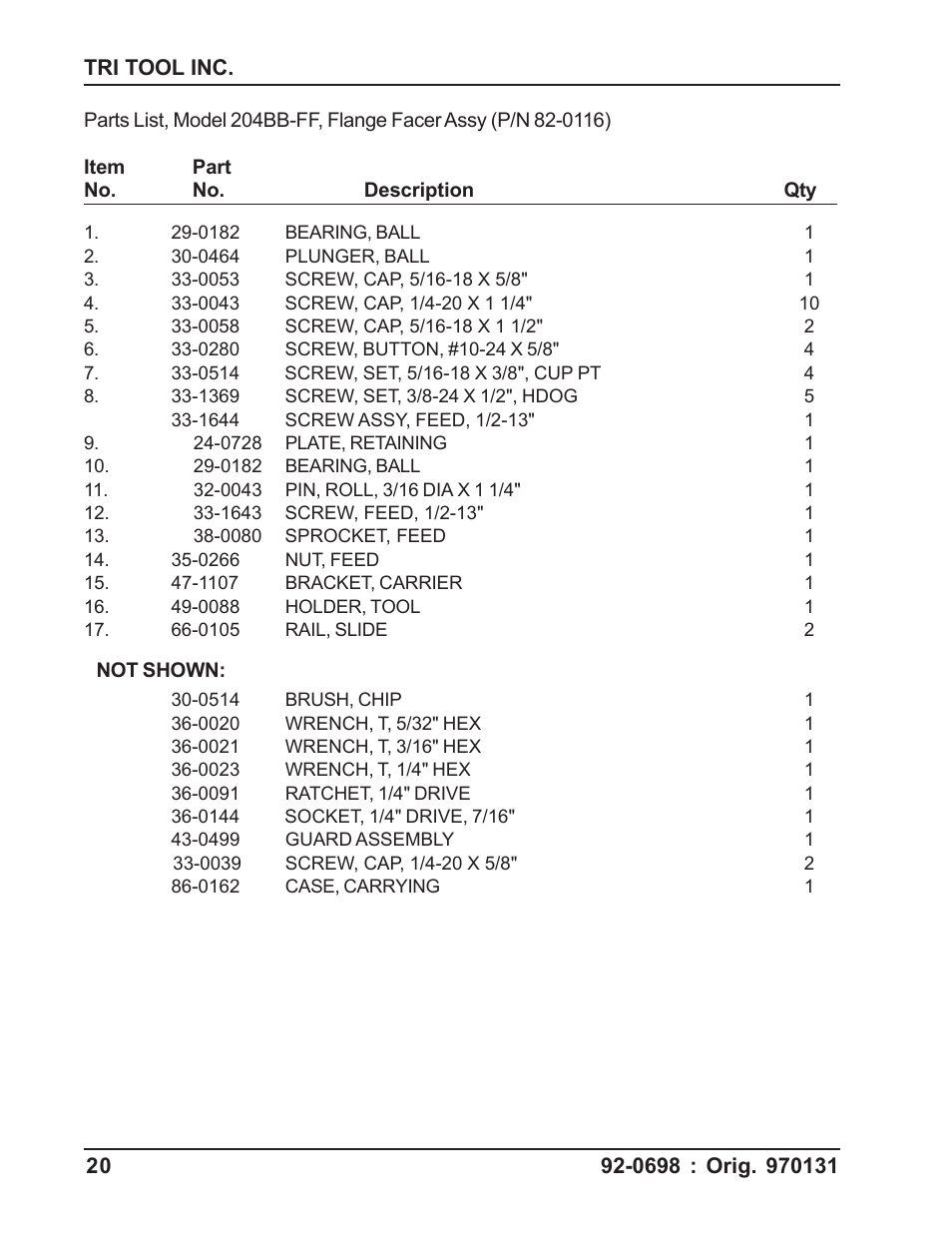 Tri Tool 204B Flange Facer User Manual | Page 20 / 21