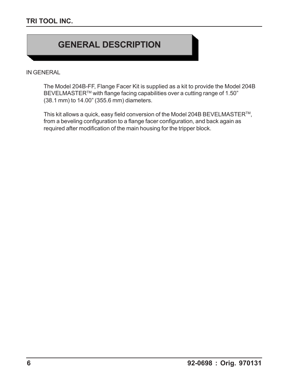 General description | Tri Tool 204B Flange Facer User Manual | Page 6 / 21