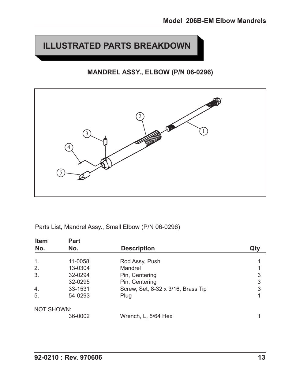 Illustrated parts breakdown | Tri Tool 206B Elbow Mandrel User Manual | Page 13 / 17