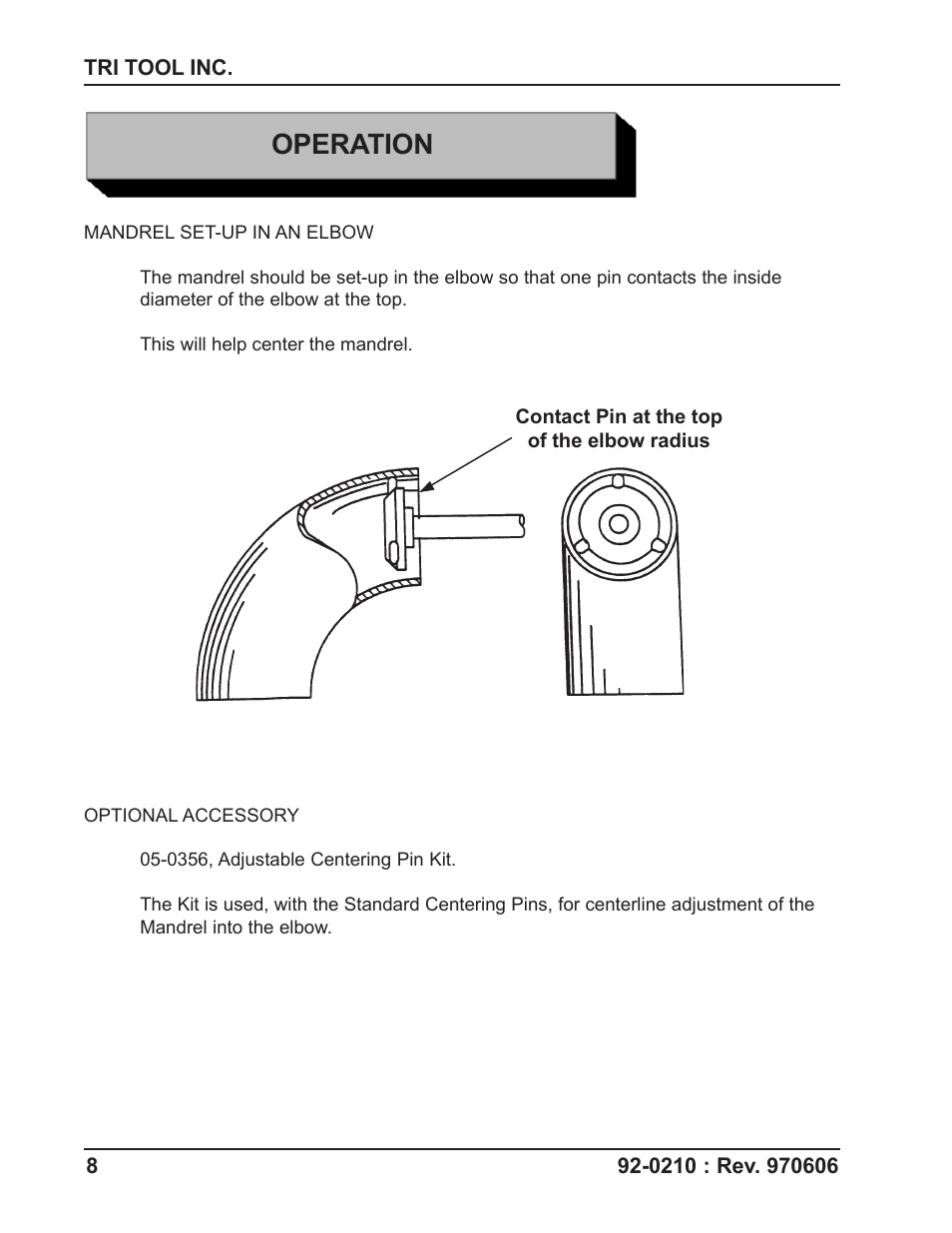 Operation | Tri Tool 206B Elbow Mandrel User Manual | Page 8 / 17