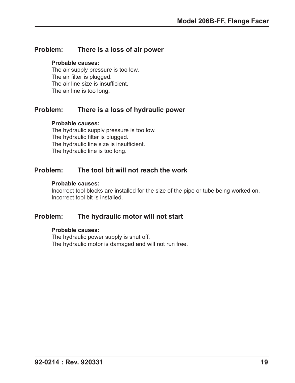 Tri Tool 206B Flange Facer User Manual | Page 19 / 22