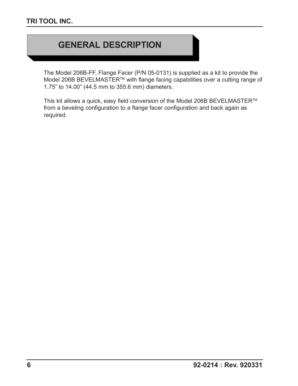 General description | Tri Tool 206B Flange Facer User Manual | Page 6 / 22