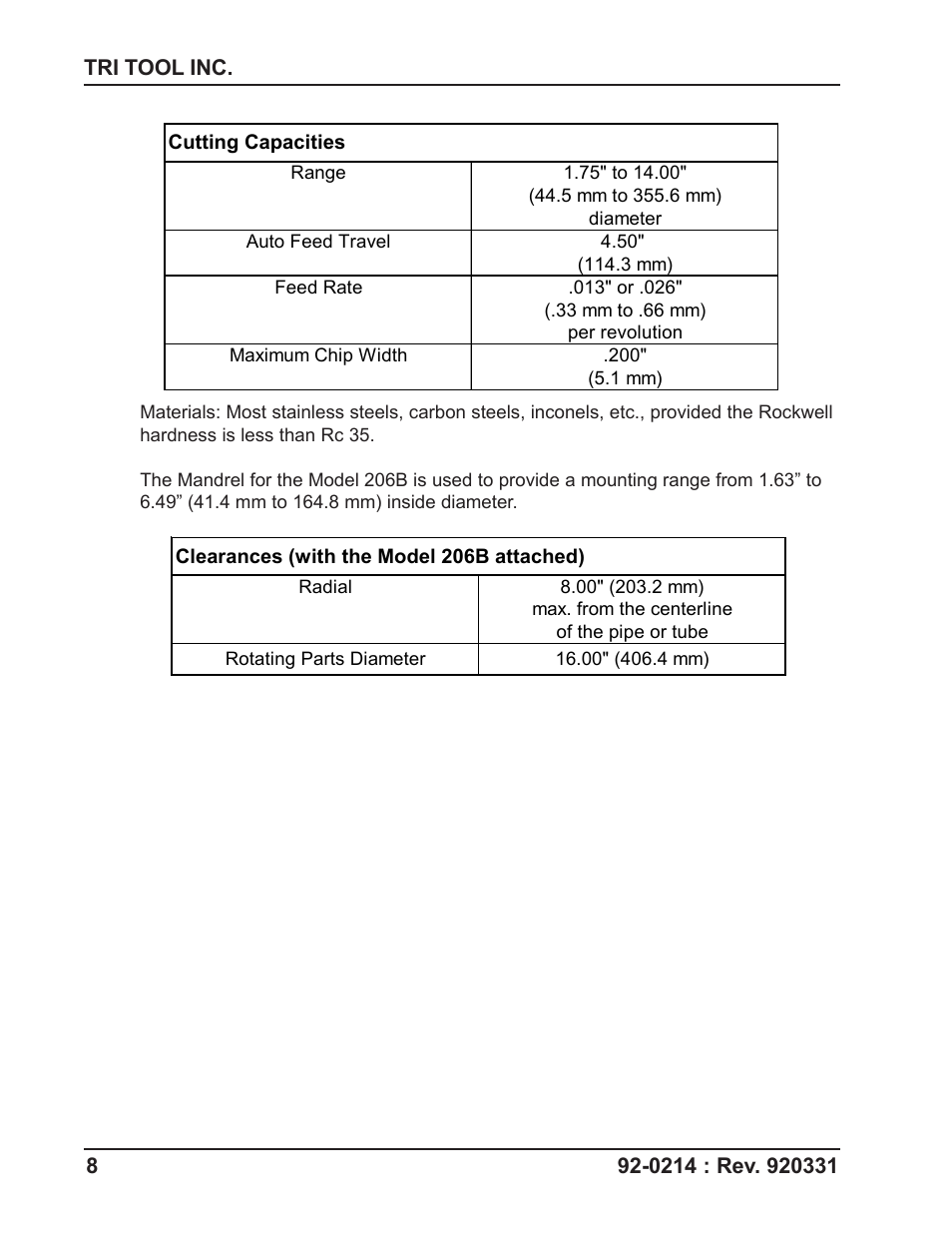 Tri Tool 206B Flange Facer User Manual | Page 8 / 22