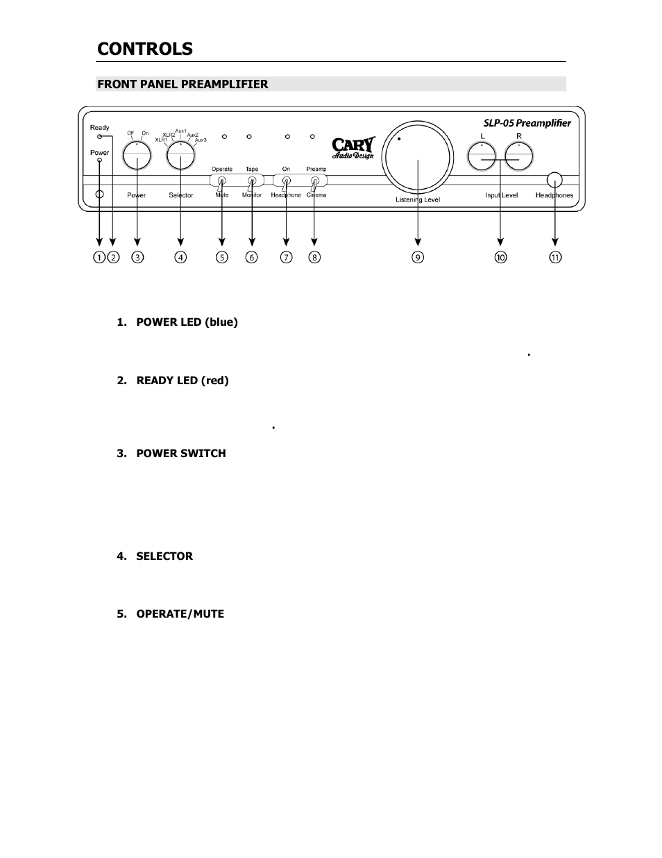 Controls | Cary Audio Design SLP 05 User Manual | Page 10 / 22
