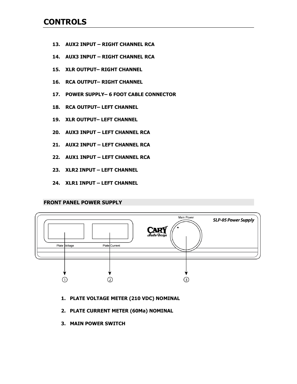 Controls | Cary Audio Design SLP 05 User Manual | Page 13 / 22