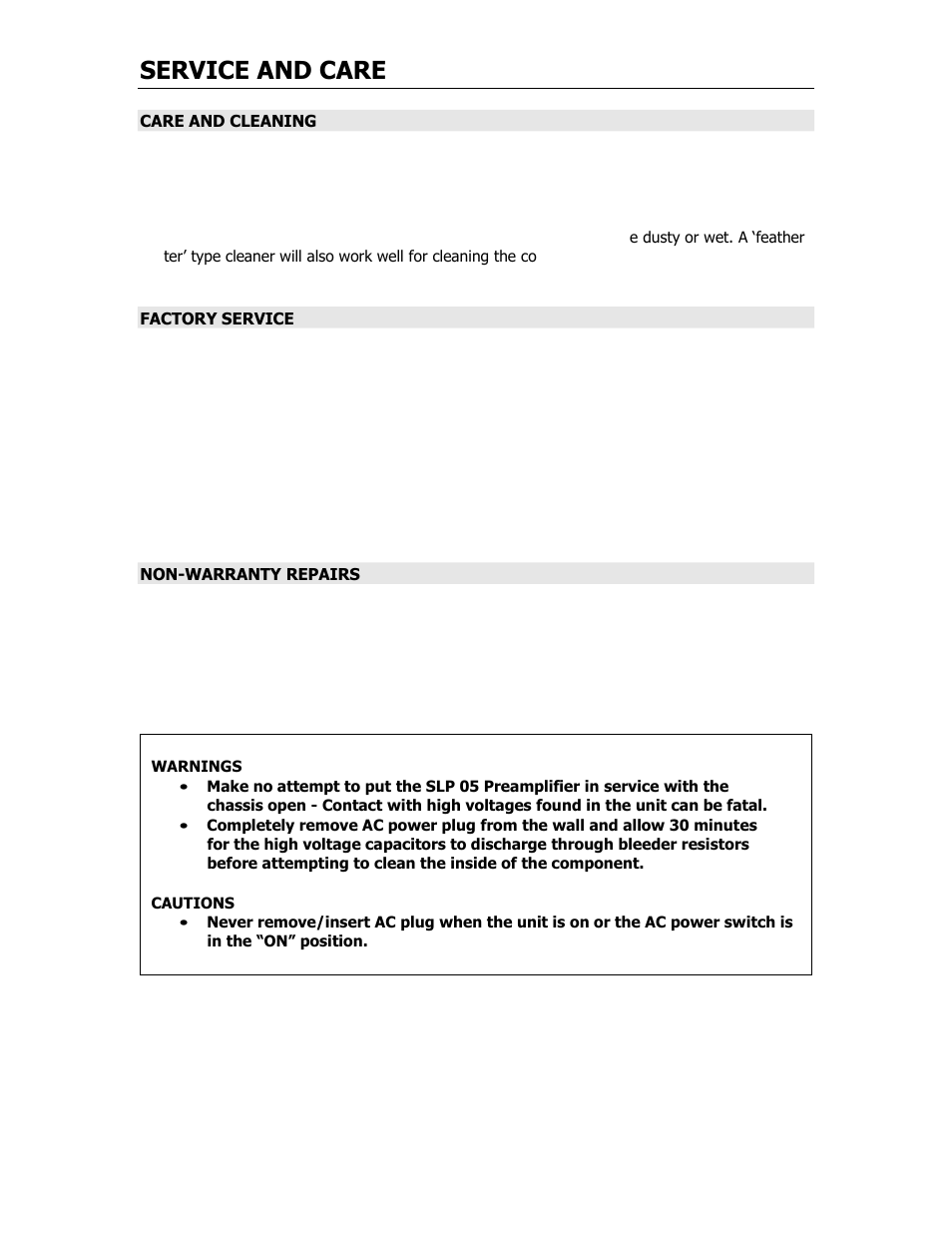 Service and care | Cary Audio Design SLP 05 User Manual | Page 17 / 22