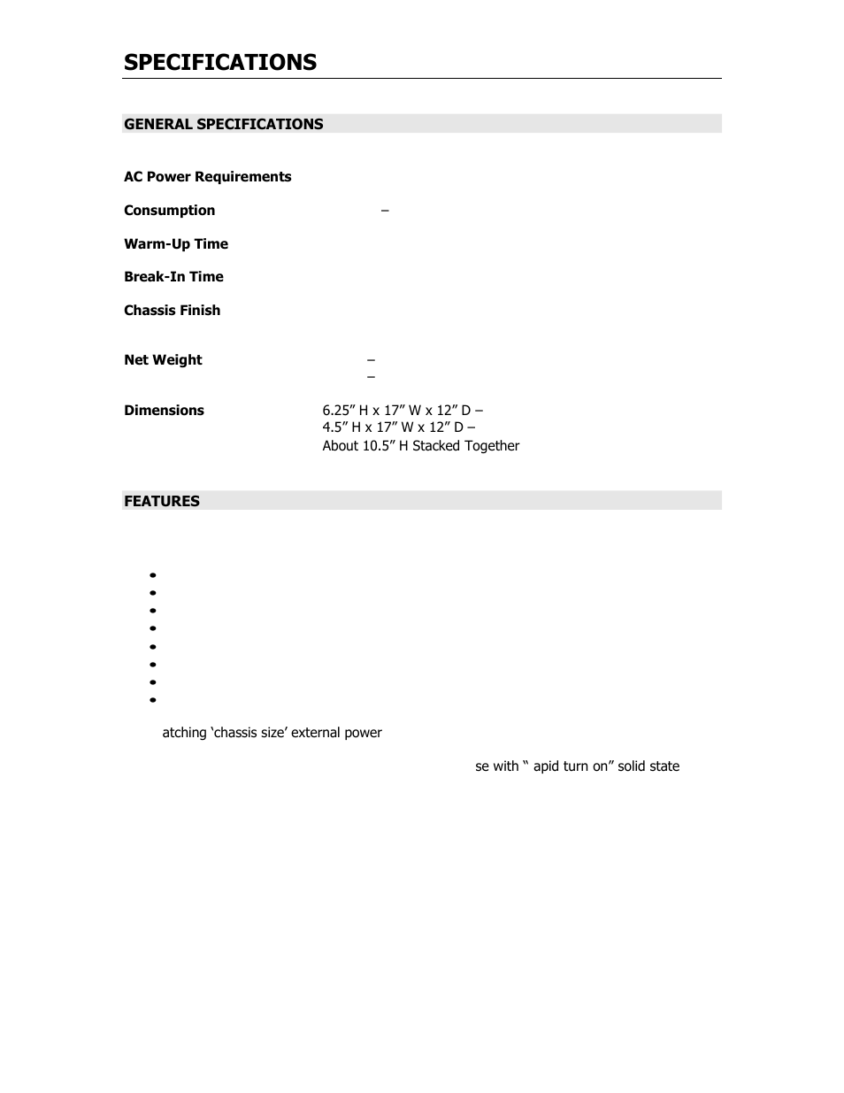 Specifications | Cary Audio Design SLP 05 User Manual | Page 9 / 22