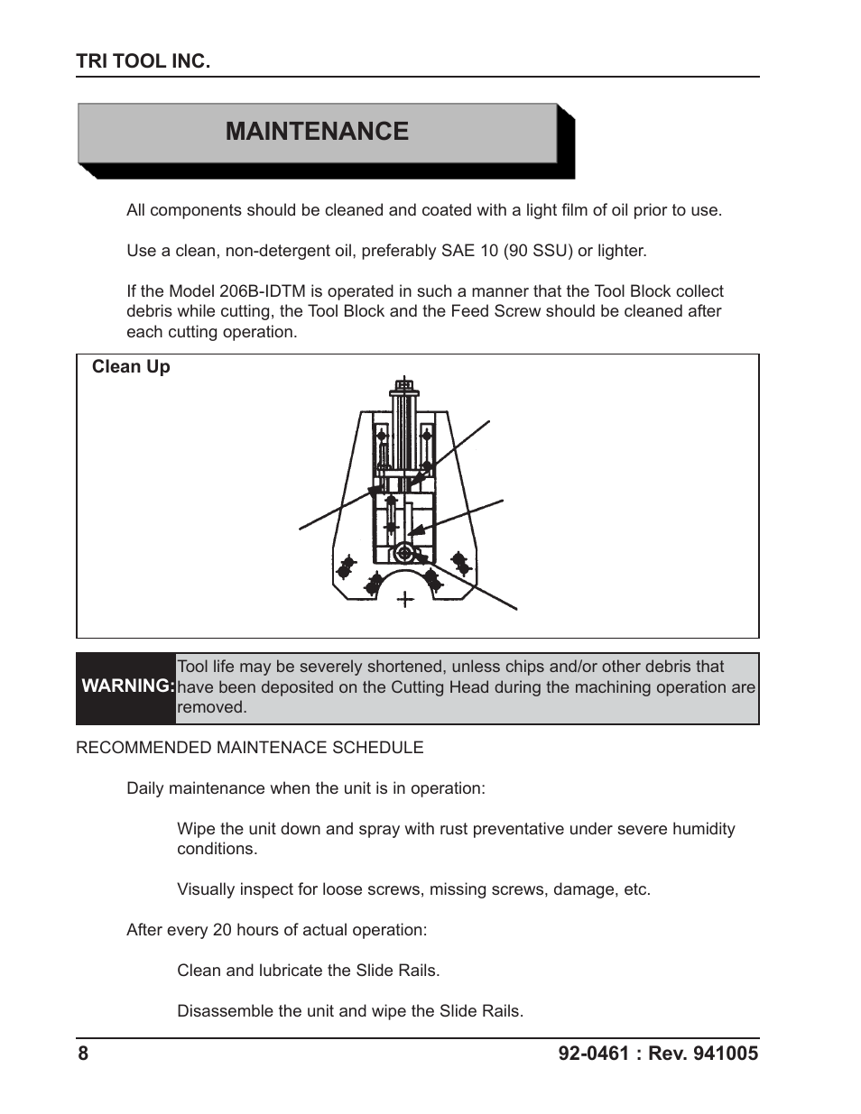 Maintenance | Tri Tool 206B ID Tracking Module User Manual | Page 8 / 17