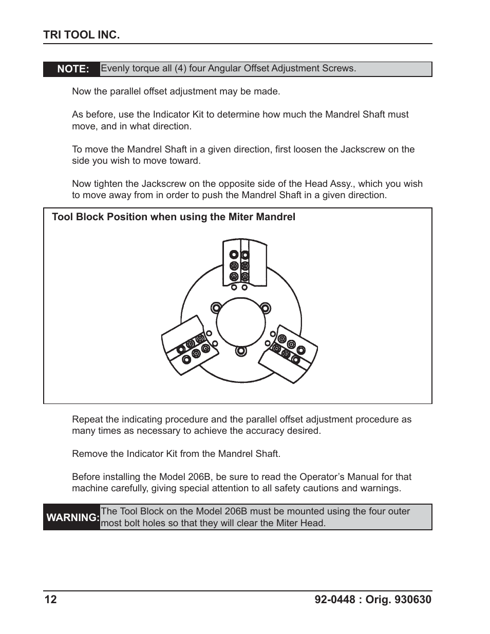 Tri Tool 206B Miter Mandrel User Manual | Page 12 / 16