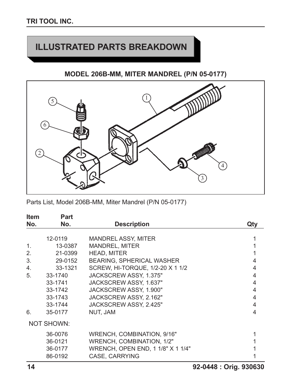 Illustrated parts breakdown | Tri Tool 206B Miter Mandrel User Manual | Page 14 / 16