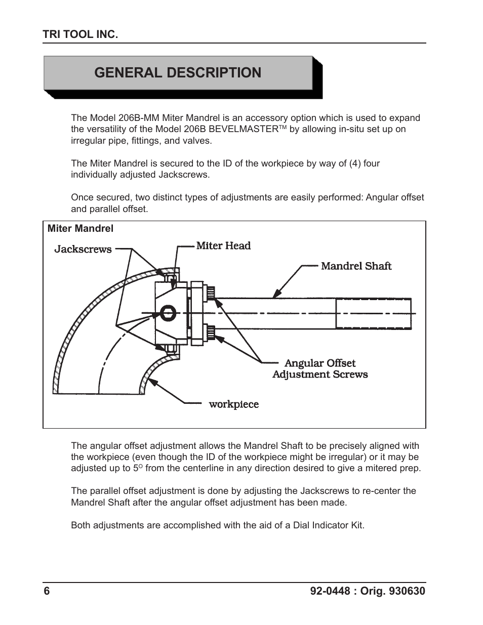 General description | Tri Tool 206B Miter Mandrel User Manual | Page 6 / 16