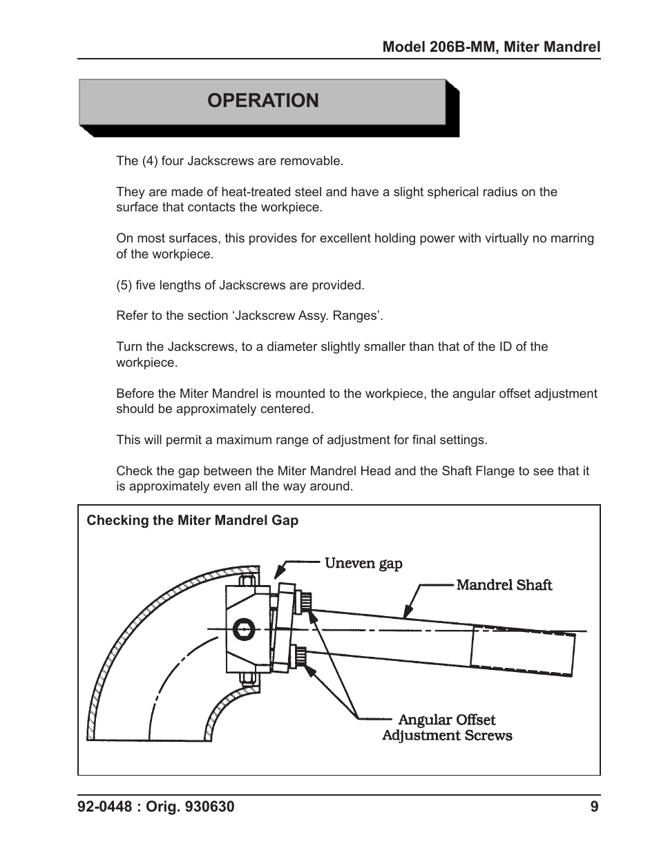 Operation | Tri Tool 206B Miter Mandrel User Manual | Page 9 / 16