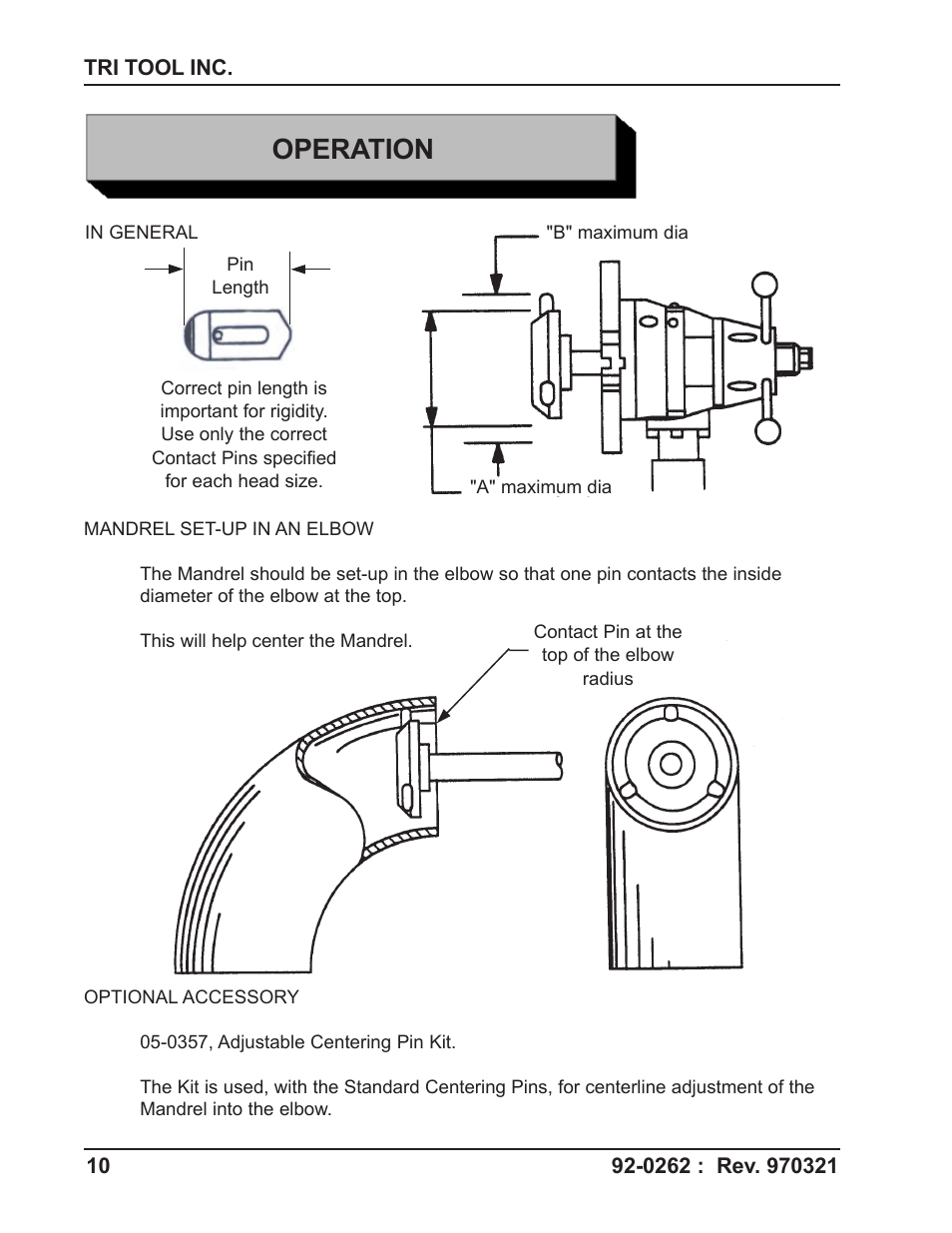 Operation | Tri Tool 212B Elbow Mandrel User Manual | Page 10 / 16