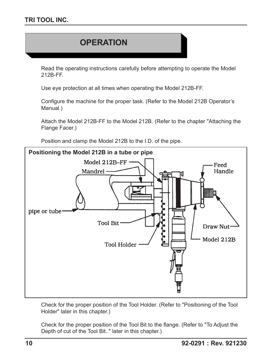 Operation | Tri Tool 212B Flange Facer User Manual | Page 10 / 22