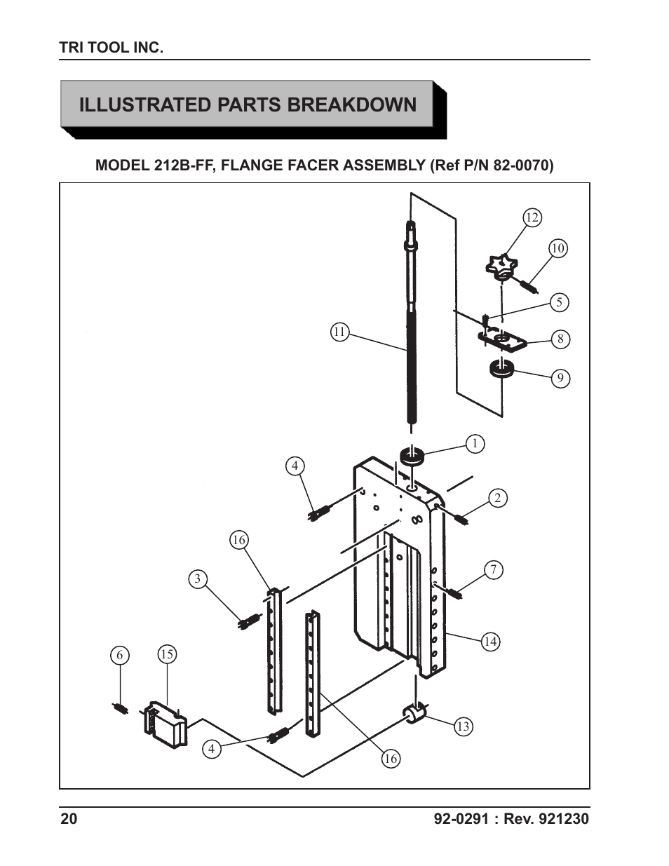 Illustrated parts breakdown | Tri Tool 212B Flange Facer User Manual | Page 20 / 22