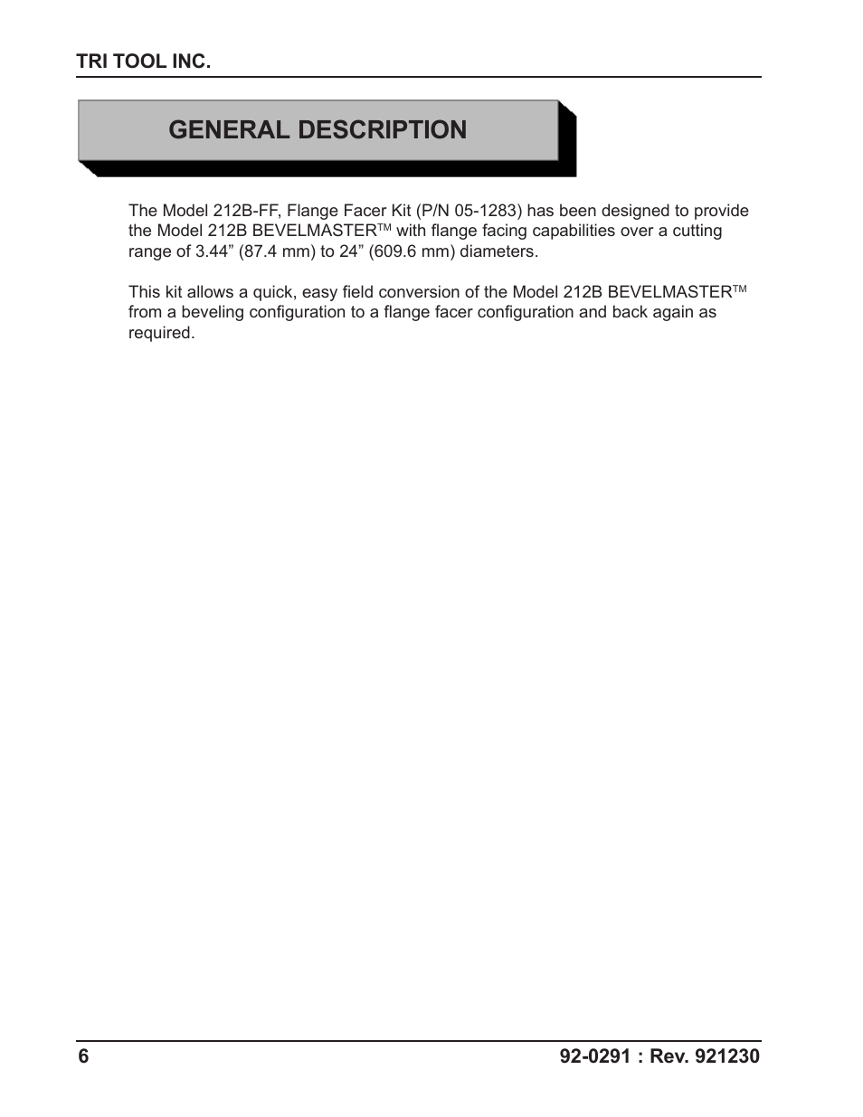 General description | Tri Tool 212B Flange Facer User Manual | Page 6 / 22