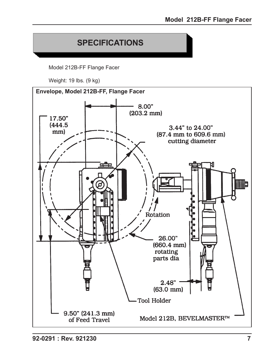 Specifications | Tri Tool 212B Flange Facer User Manual | Page 7 / 22