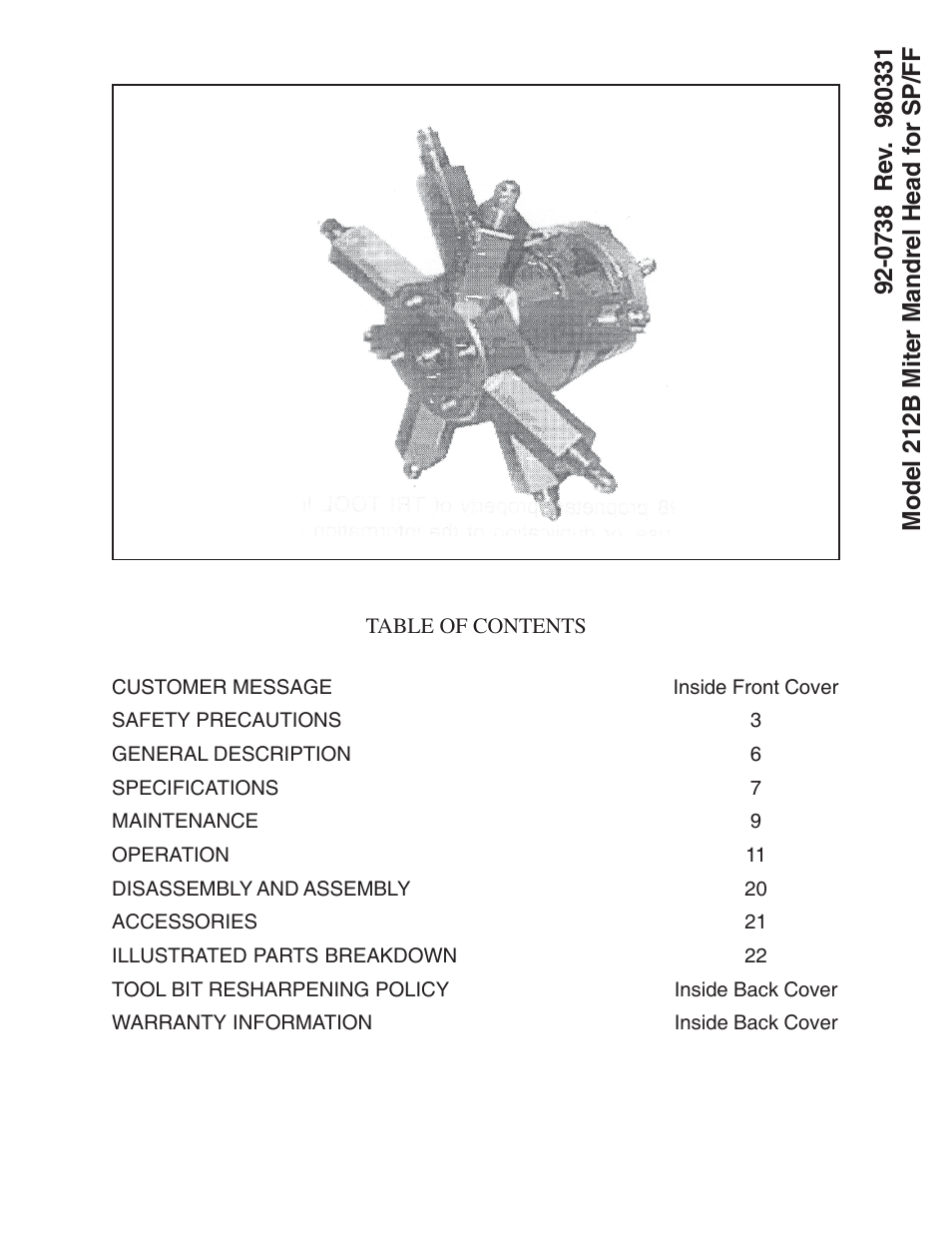 Tri Tool 212B Single Point Flange Facer Miter Mandrel User Manual | 28 pages