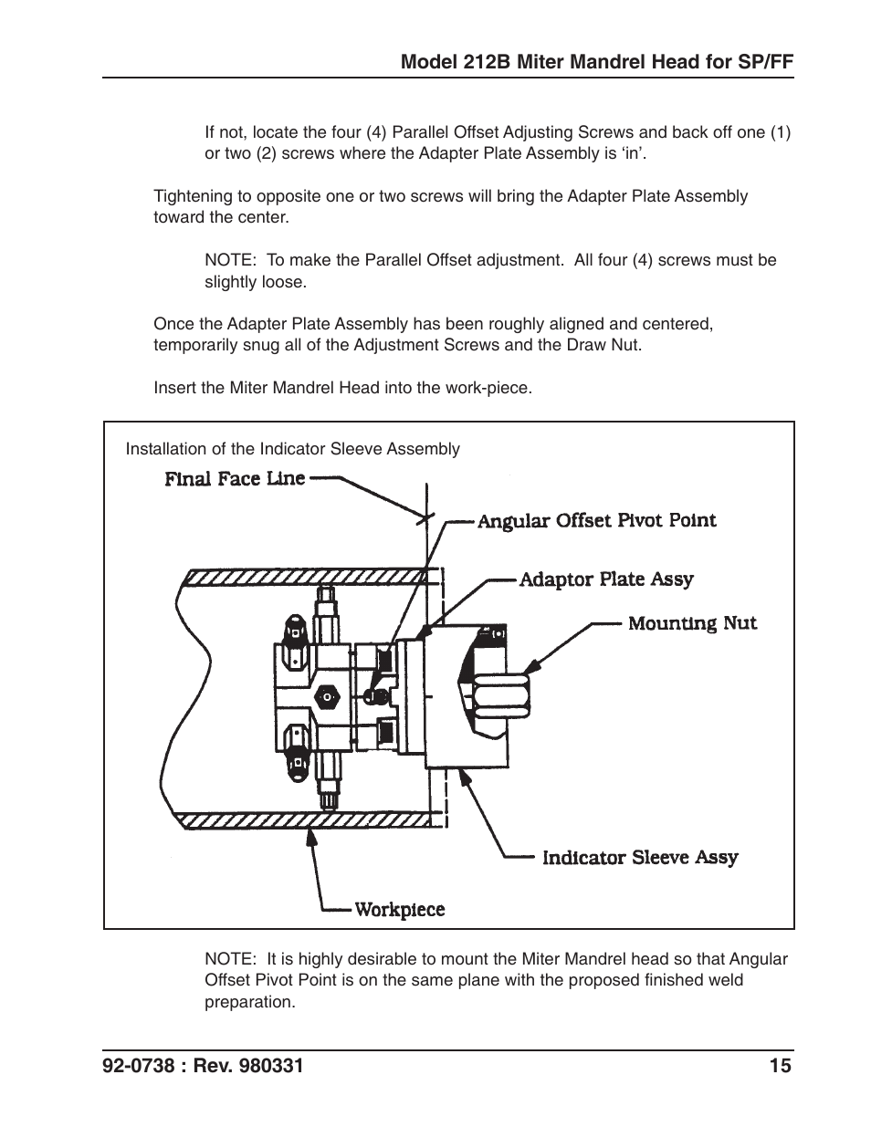 Tri Tool 212B Single Point Flange Facer Miter Mandrel User Manual | Page 15 / 28